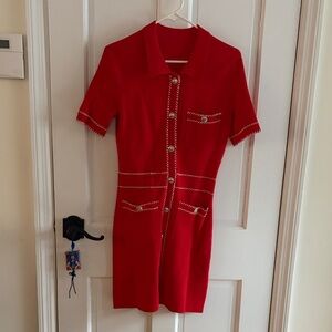 Maje Red Button-Up Mini Dress